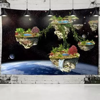 Гобелен «Остров среди звезд», настенный Гобелен, богемная эстетика, природа, пейзаж, искусство, домашний декор для гостиной, общежития 95x70cm