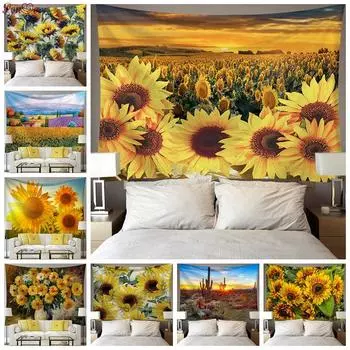 Гобелен Подсолнух Картина Настенный Домашний Декор Цветочный Природный Пейзаж 100x75cm