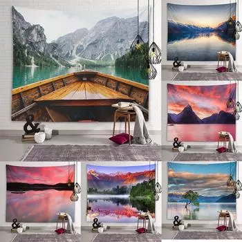 Гобелен природной красоты озеро лодка фон настенное искусство гобелен эстетическое украшение комнаты в общежитии украшение дома для спальни 100X75CM