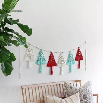 Гобелен «Рождественская елка» в стиле Богемия для дома и мероприятий Light green White