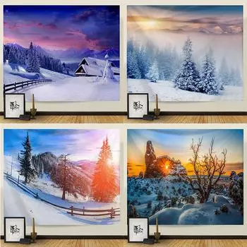 Гобелен Рождественская снежная сцена серии фон висит ткань дома гостиная спальня прикроватный настенный гобелен 100x75cm