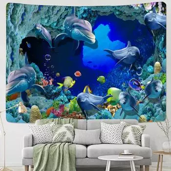 Гобелен с афалиной и дельфином, настенный подвесной мультяшный кавайный гобелен для детей, Бохо, хиппи, эстетическая комната, художественный домашний декор 95x70cm