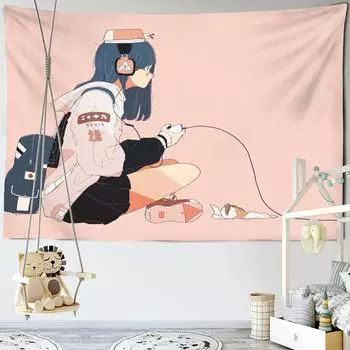 Гобелен с аниме-игрой для девочек, настенный подвесной мультяшный милый кавайный гобелен для девочек, эстетика комнаты, хиппи, домашний декор 95x70cm