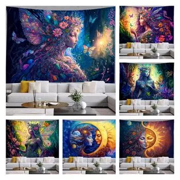 Гобелен с бабочкой и девушкой, настенный Готический домашний декор, гобелены с солнцем и луной, эстетическое украшение для комнаты, спальни, Kawaii Tapiz 95x73cm