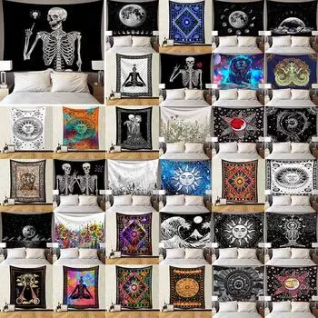Гобелен с черепом, настенный пляжное полотенце, гобелен, Мандала, психоделический гобелен в стиле хиппи, домашний декор 95*75