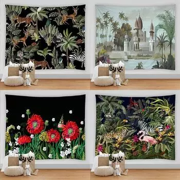 Гобелен с цветами и бабочками, украшение для офиса, гостиной, настенный гобелен для дома 100x75cm