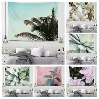 Гобелен с цветами и суккулентами. Украшение стен дома. Гобелен для офиса и гостиной. Гобелен 100x75cm