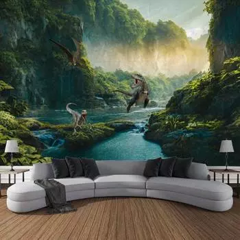 Гобелен с динозавром, настенный гобелен, дикие древние животные, тропический Юрский период, естественная эстетика, украшение, детская спальня, комната, искусство 100X75CM