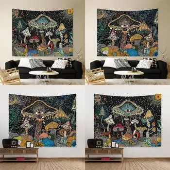 Гобелен с грибами, Гобелен с глазами, Гобелен с морскими организмами, Павлин, Богемский гобелен, Абстрактный гобелен на фоне океана 95x75cm