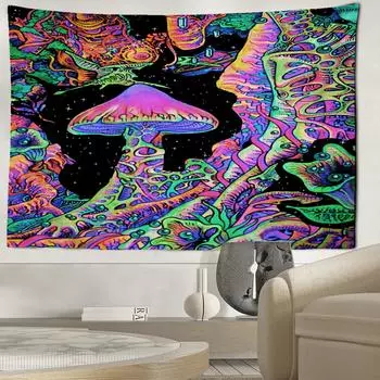 Гобелен с грибами «Ночное небо», настенный гобелен в богемном стиле, хиппи, тапочки для художника, домашний декор, фоновая ткань 95x70CM
