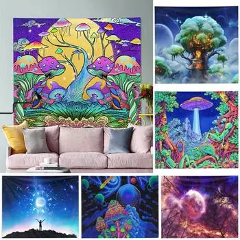 Гобелен с грибным лесом, бархатная фоновая ткань из персиковой кожи, настенный ковер из полиэстера с цифровой печатью, подвесная ткань для украшения комнаты 100*75cm