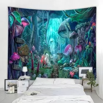 Гобелен с грибным принтом в стиле хиппи, красочный художественный настенный гобелен, богемный домашний декор для комнаты 100x75cm