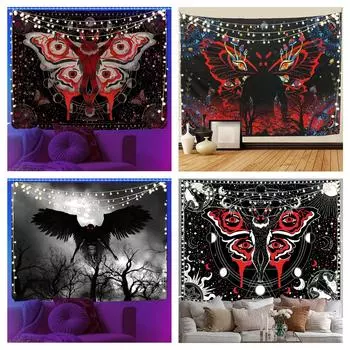 Гобелен с изображением Человека-мотылька, готический череп, аниме, гобелены, украшение в виде мандалы, домашний декор с бабочкой в стиле бохо, черный и красный, настенное искусство, подвесной 95x73cm