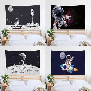 Гобелен с изображением космонавта в виде ракеты, украшение для гостиной, домашний настенный гобелен 100x75cm