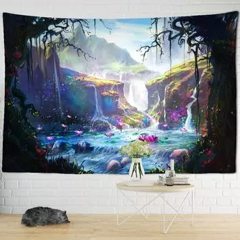 Гобелен с изображением лотоса из мультфильма, настенный гобелен в стиле кавайи, хиппи, простой домашний декор для общежития для девочек 95x70CM