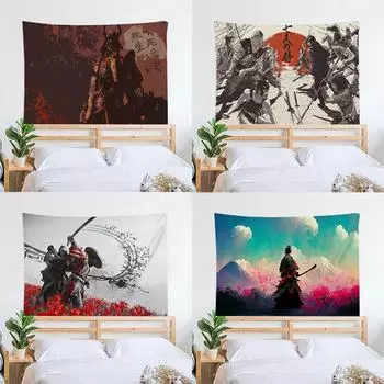 Гобелен с изображением японского фехтовальщика, украшение для офиса, гостиной, настенный гобелен для дома 100x75cm