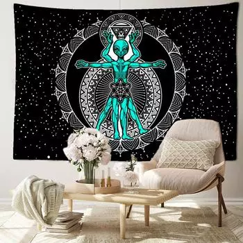 Гобелен с изображением созвездия и инопланетянина, настенный, абстрактное искусство, хиппи, тапиз, психоделический домашний декор для общежития 95x70CM