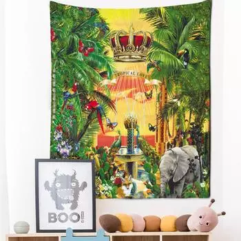 Гобелен с изображением тропического животного мира, настенный гобелен Kawaii, современный домашний декор в стиле бохо, хиппи, эстетический декор комнаты 95x70cm