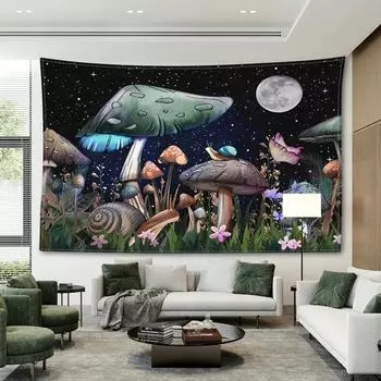 Гобелен с изображением улитки и гриба на стене, минималистичный художественный богемный кавайный фон для гостиной, спальни, ткань, домашний декор 95x73CM