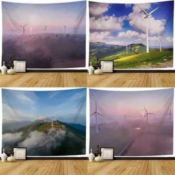 Гобелен с изображением ветряной турбины, украшение для офиса, гостиной, настенный гобелен для дома 100x75cm