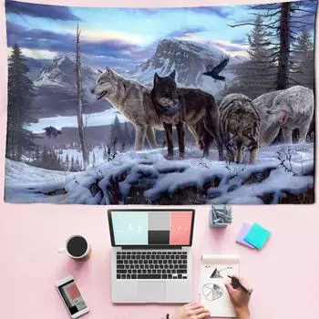Гобелен с изображением волка, постельный комплект с изображением животных, волк, настенный гобелен для гостиной, украшение для дома 100x75cm