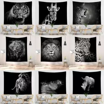 Гобелен с изображением зебры, кошки, жирафа, льва, хиппи, настенные гобелены в стиле бохо, собаки, леопарда, мандалы, тканевый коврик, декор для гостиной 100x75cm