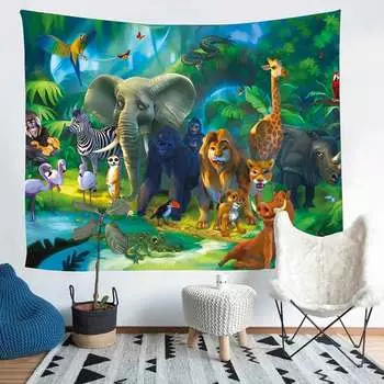 Гобелен с изображением животных джунглей, бабочек, весеннего леса, деревьев, художественный настенный гобелен для общежития, спальни, эстетический декор, домашний декор 100X75CM