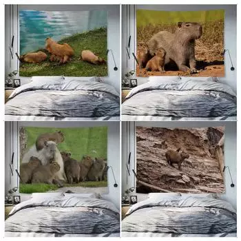 Гобелен с изображением животных капибары, украшение для офиса, гостиной, настенный гобелен для дома 100x75cm