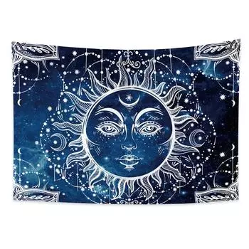 Гобелен с картами Таро, белое солнце, луна, синее звездное небо, гобелен, настенный Гобелен, мистическое украшение для колдовства, украшение для спальни, дома 100X75CM