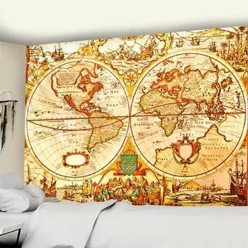 Гобелен с картой мира, настенный подвесной акварельный карту с буквами, полиэстеровая скатерть, пляжное полотенце, богемный декор комнаты в стиле хиппи 95x70cm