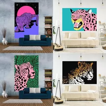 Гобелен с леопардовым принтом из мультфильма, офис, гостиная, украшение, настенный гобелен для дома 100x75cm