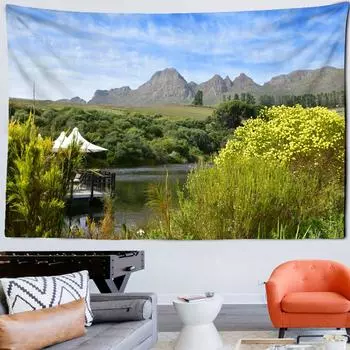 Гобелен с лесным деревом и озером, настенный гобелен для песчаного пляжа, ковер для пикника, палатка для кемпинга, спальный коврик, домашний декор, покрывало, простыня, настенная ткань 100x75cm