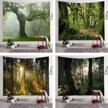 Гобелен с лесным пейзажем, подвесная ткань, гобелен, украшение дома, спальня, фоновые обои 95*73