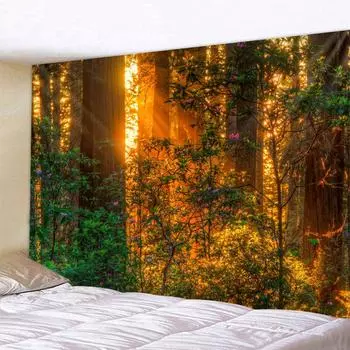 Гобелен с лесным растением и пейзажем, природный пейзаж, настенный гобелен, индийский домашний декор 100x75cm