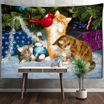 Гобелен с милым котом, настенный, с мультяшным животным, кавайный стиль, колдовство, мандала, декор для общежития, гостиной 95x70cm