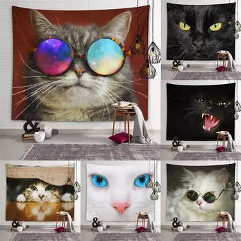 Гобелен с милым котом, забавный кот, настенный фон, настенное художественное украшение для гостиной, спальни, каваи, украшение для дома 100X75CM