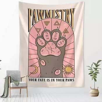 Гобелен с мультяшной кошачьей лапой, настенный гобелен в стиле хиппи, тапиз, абстрактное искусство, каваи, детская комната, общежитие, домашний декор 100x75cm