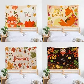 Гобелен с мультяшной лисой, украшение для офиса, гостиной, настенный гобелен для дома 100x75cm