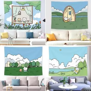 Гобелен с мультяшным медведем, богемный гобелен для украшения стены спальни, настенный гобелен для гостиной, украшение на холсте, настенная живопись, гобелен 100x75cm