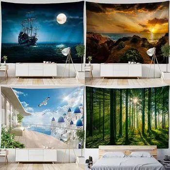 Гобелен с океанским лесом, украшение для офиса, гостиной, настенный гобелен для дома 100x75cm