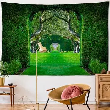 Гобелен с отверстием под деревом, лесом, настенный подвесной лунный богемный психоделический хиппи, волшебная сцена, полиэстер, печать, домашний декор 95x70CM