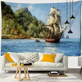 Гобелен с парусником, океанский круиз, настенный многофункциональный гобелен, покрывало с принтом в стиле бохо, коврик для йоги, одеяло, ткань для пикника 100x75cm