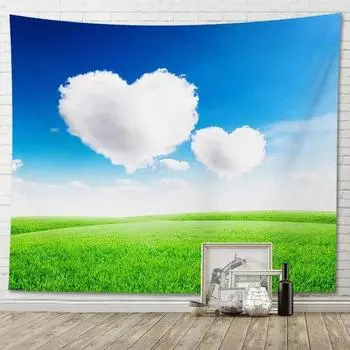 Гобелен с пейзажами голубого неба, белых облаков и зеленой травы, украшение для дома, настенный фон, ткань 100x75cm