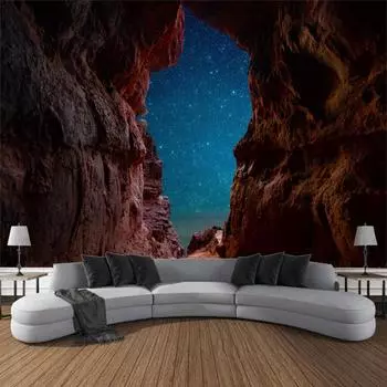 Гобелен с пейзажным принтом в виде пещеры, настенный подвесной звездное небо, богемное украшение для комнаты, эстетическое украшение для дома в стиле хиппи 90x75cm