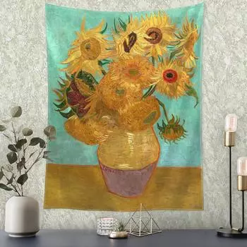 Гобелен с подсолнечником Ван Гога, настенная картина маслом, загадочные психоделические богемные растения, домашний декор для гостиной 95x70cm
