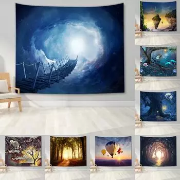 Гобелен с принтом природного пейзажа, настенное покрытие, лесной гобелен, настенный гобелен из полиэстера, декоративный гобелен в стиле фэнтези 100x75cm