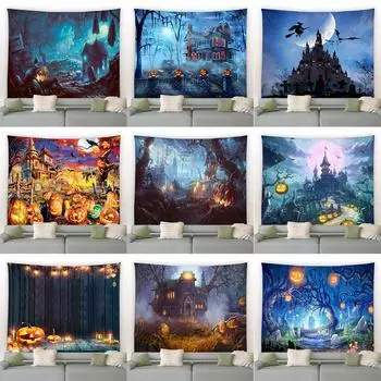 Гобелен с принтом тыквы в стиле вестерн Хэллоуина для дома, гостиной, спальни, настенное украшение, настенный гобелен 100x75cm