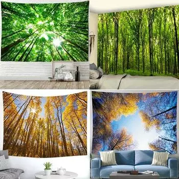 Гобелен с природным пейзажем и лесным принтом, гобелен для офиса, гостиной, украшение для дома, стены, гобелен 100x75cm