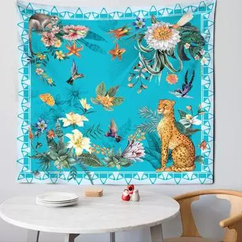Гобелен с растениями, цветами и животными, Настенный декор, гобелен с обезьяной, леопардовым гобеленом, для спальни, общежития, эстетика домашнего декора 100X75CM
