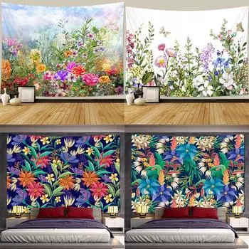 Гобелен с растительным цветком, гобелен для спальни, богемный домашний декор, психоделическая сцена, матрас, мандала, диван, одеяло 100x75cm